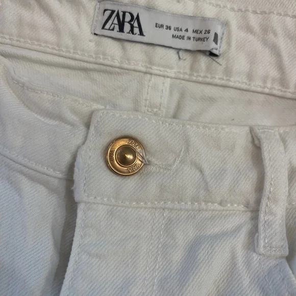 Zara White jeans high-rise wide leg copper colored hardware size 4 denim - Picture 3 of 4